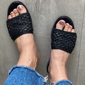 Braided strap faux leather mule sandals